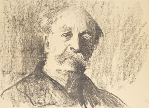 Leon Wyczółkowski, Portret Juliusza Kossaka, autolitografia, 1903, ze zbiorów Muzeum Górnośląskiego