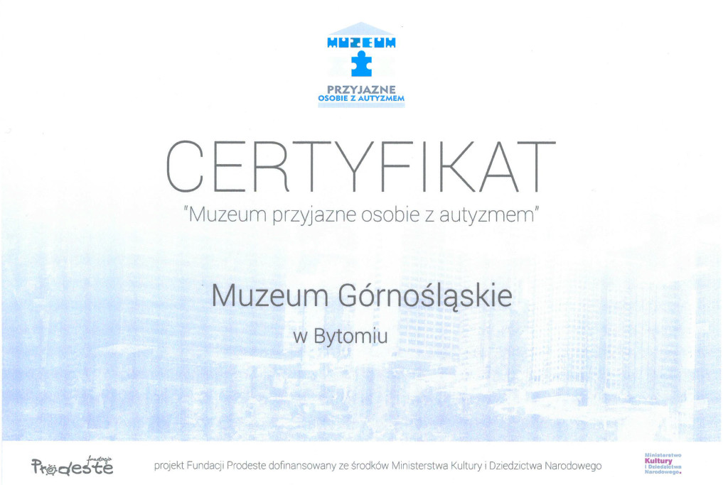 Certyfikat - Muzeum przyjazne osobie z autyzmem