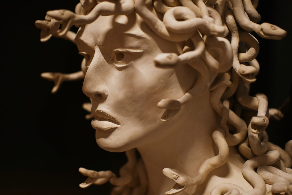 Fotografia przedstawia model głowy Meduzy.